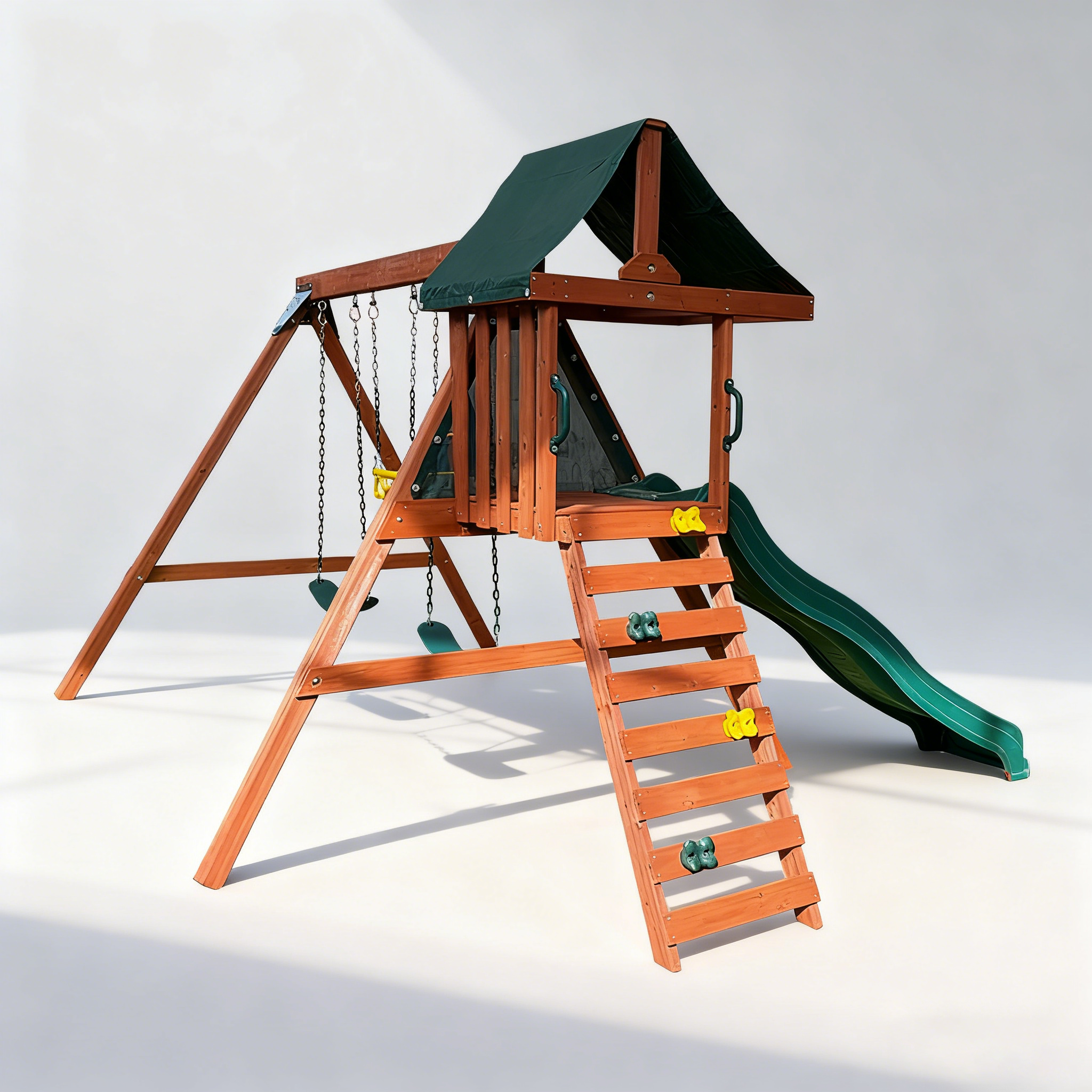 Wooden Swing Set with Slide